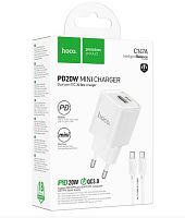 Сетевое З/У HOCO C147A 1USB+1Type-C 3.0A 20W PD,QC с кабелем Type-C белый (1/30/180)