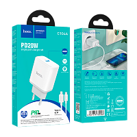 Сетевое З/У HOCO C104A 1USB/Type-C 3.0A 20W QC3.0 с кабелем Type-C-Lightning белый (1/13/130)