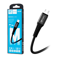 Кабель GFPower 02M USB (m)-microUSB (m) 1.0м 2.4A нейлон черный (1/200/800)