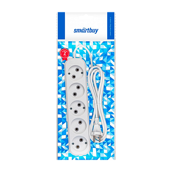 Удлинитель Smartbuy 5р.Б/З 10A 2.0м ПВС 2x1мм² белый
