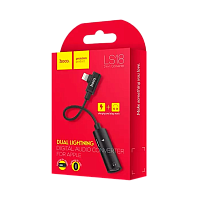 Переходник AUX HOCO LS18 Jack 3.5mm (f)-Lightning (m)/Lightning (f) силикон угловой серый (1/20/160)