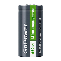 Аккумулятор Li-ion GoPower 16340 PK1 3.7V 650mAh с/з (1/8/400)