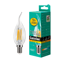 Лампа светодиодная филамент Camelion CW35 E14 12W 3000К 207-244V свеча на ветру прозрачная (1/10/100