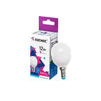 Лампа светодиодная Космос GL45 E14 12W 6500К 174-265V шар матовая (1/10/80)