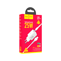 Сетевое З/У HOCO N19 Type-C 25W PD3.0 с кабелем Type-C-Type-C 60W белый (1/12/120)