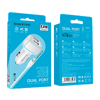 Автомобильное З/У Borofone BZ14 2USB 2.4A с кабелем Lightning белый (1/44/176)