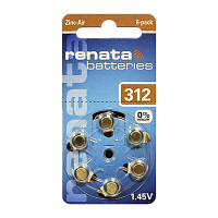 Батарейка Renata ZA312 BL6 Zinc Air 1.45V (Новая упаковка) (6/60/600/6000)