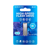 Флеш-накопитель Borofone Nimble BUD1 16GB USB2.0 металл серебряный (1/40/320) 