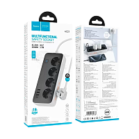 Сетевой фильтр HOCO AC21 4р.С/З 1.5м 3USB/Type-C с выкл. черный