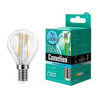 Лампа светодиодная филамент Camelion G45 E14 7W 4500К 207-244V шар прозрачная (1/10/100)