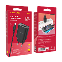 Сетевое З/У Borofone BN2 2USB 2.1A с кабелем microUSB черный (1/35/140)