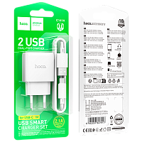 Сетевое З/У HOCO C141A 2USB 2.1A с кабелем Type-C белый (1/28/168)