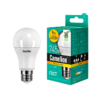 Лампа светодиодная Camelion A65 E27 9W 3000К 170-265V груша матовая (1/10/100)