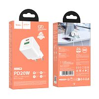 Сетевое З/У HOCO N65 1USB+1Type-C 20W PD,QC белый (1/13/130)
