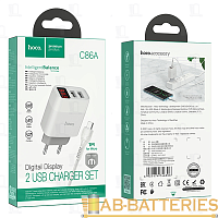 Сетевое З/У HOCO C86A 2USB 2.4A дисплей с кабелем microUSB белый (1/13/130)