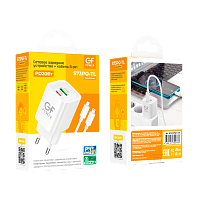 Сетевое З/У GFPower S73PQ-TL 1USB+1Type-C 20W PD,QC с кабелем Type-C-Lightning белый (1/30/180) 