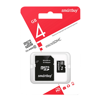 Карта памяти microSD Smartbuy 4GB Class10 10 МБ/сек с адаптером