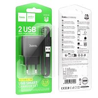 Сетевое З/У HOCO C141A 2USB 2.1A с кабелем Type-C черный (1/28/168) 