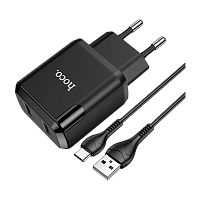 Сетевое З/У HOCO N7 2USB 2.1A с кабелем microUSB черный (1/20/120)