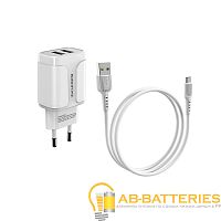 Сетевое З/У Borofone BA37A 2USB 2.4A с кабелем microUSB белый (1/28/112) 