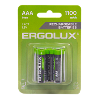 Аккумулятор бытовой Ergolux HR03 AAA BL6 NI-MH 1.2V 1100mAh 