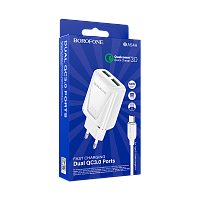 Сетевое З/У Borofone BA54A 2USB 3.0A 18W QC3.0 с кабелем Type-C белый 