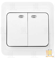 Выключатель Smartbuy 2-клавишный с индикатором 10А белый "Марс"