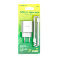 Сетевое З/У Borofone BA53A 2USB 2.1A с кабелем Lightning белый (1/48/192)