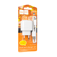 Сетевое З/У HOCO CS51A 2USB 2.4A с кабелем Type-C белый (1/28/168)