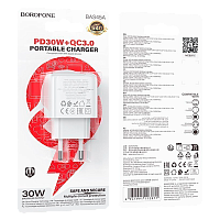 Сетевое З/У Borofone BAS45A Type-C 3.0A 30W QC3.0 белый (1/76/304) 