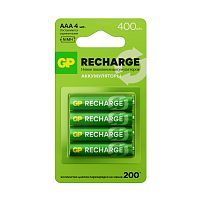 Аккумулятор бытовой GP HR03 AAA BL4 NI-MH 400mAh в пластиковой упаковке (4/32/192)