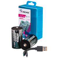 Аккумулятор бытовой Космос R20 D БОКС2 Li-ion 8000mAh Type-C (2/10/100) 