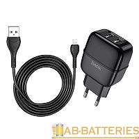 Сетевое З/У HOCO C77A 2USB 2.4A с кабелем Lightning черный (1/12/120) 