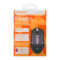 Мышь проводная Defender MB-600L Flash классическая USB черный (1/40) 