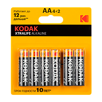 Батарейка Kodak XTRALIFE LR6 AA BL4+2 Alkaline 1.5V (6/72/288)