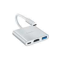 USB-Хаб HOCO HB14 1USB/Type-C/HDMI Type-C (m) USB3.0 серебряный (1/18/180)