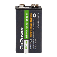 Аккумулятор бытовой GoPower Крона 6F22 BL1 NI-MH 9V 250mAh (1/25/100)