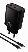 Сетевое З/У MORE CHOICE NC82a 1USB+1Type-C 3.0A 35W PD,QC с кабелем Type-C/Type-C черный