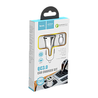 Автомобильное З/У HOCO Z31 2USB 3.4A QC3.0 с кабелем Lightning белый (1/14/140)