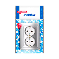 Розетка Smartbuy 2-местная с заземлением 16А серебро "Марс"