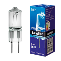 Лампа галогенная Camelion JD G6.35 50W 2800К 220-240V капсула прозрачная (1/5/100)
