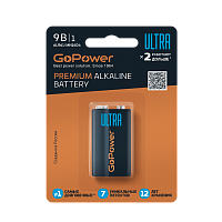 Батарейка GoPower Ультра/ULTRA Крона 6LR61 BL1 Щелочная 9V (1/10/240)