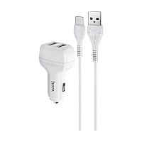 Автомобильное З/У HOCO Z36 2USB 2.1A с кабелем Type-C белый (1/14/140)