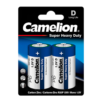 Батарейка Camelion BLUE R20 D BL2 Heavy Duty 1.5V (2/12/144)