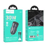Автомобильное З/У HOCO Z57 Type-C 3.0A 30W PD3.0 с кабелем Type-C-Lightning металлик (1/12/120)