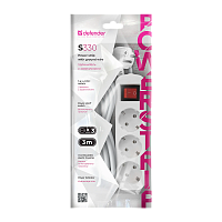 Удлинитель Defender S330 3р.С/З 10A 3.0м с выкл. ПВС 3x1мм² белый (1/30)