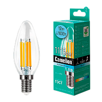 Лампа светодиодная филамент Camelion C35 E14 12W 4500К 207-244V свеча прозрачная (1/10/100)