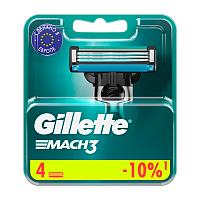 Сменные кассеты Gillette "MACH3" 3 лезвия 4шт. (цена за 1 шт) RUS (4/40) 