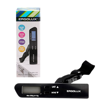 Весы безмен Ergolux ELX-SB04-C02 электронные 50кг дисплей черный (1/24)