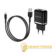 Сетевое З/У Borofone BA36A 1USB 3.0A 18W QC3.0 с кабелем microUSB черный (1/60/240) 